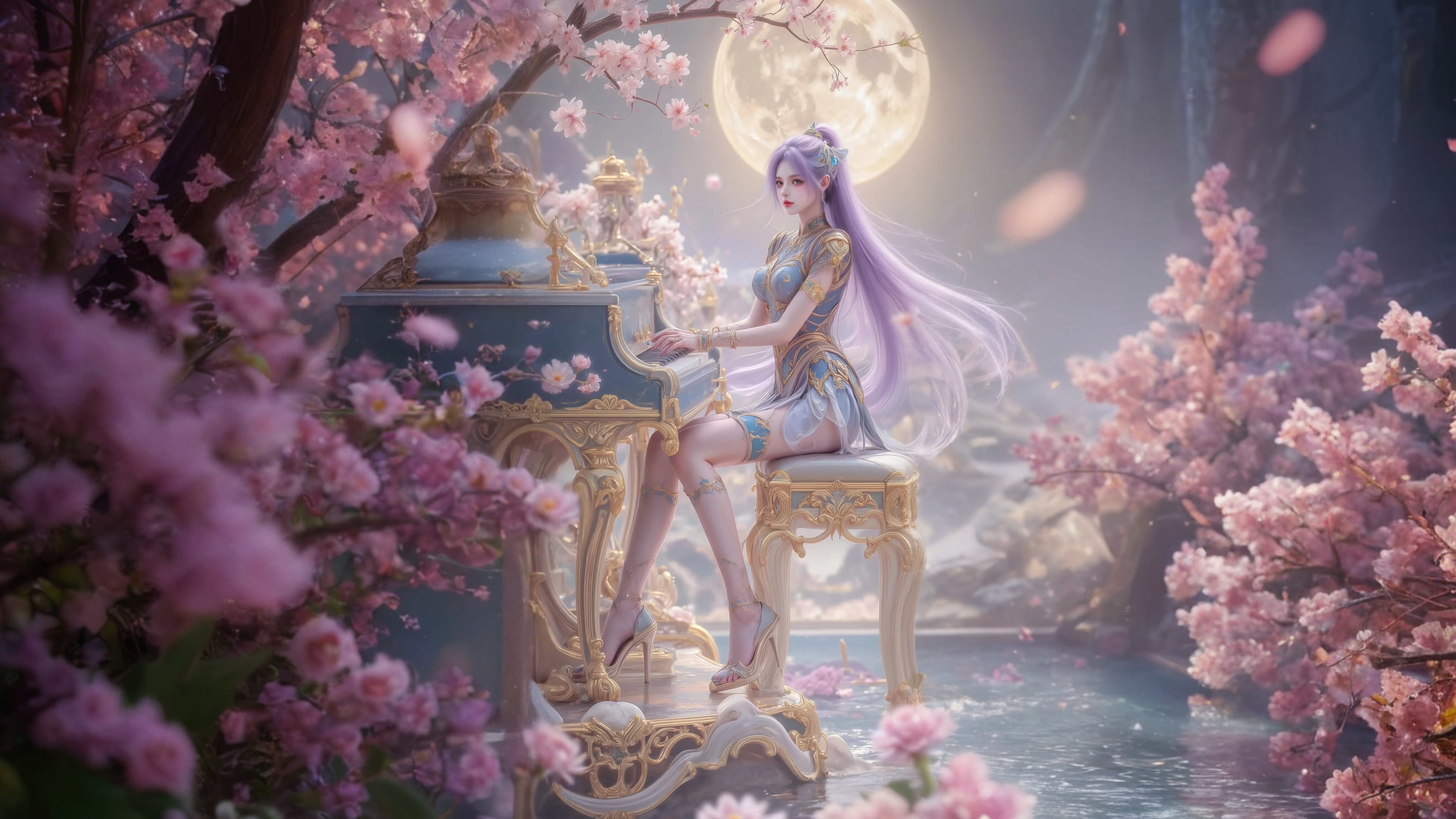 《王冬儿小剧场》紫发佳人，于繁花月色中抚琴倾梦