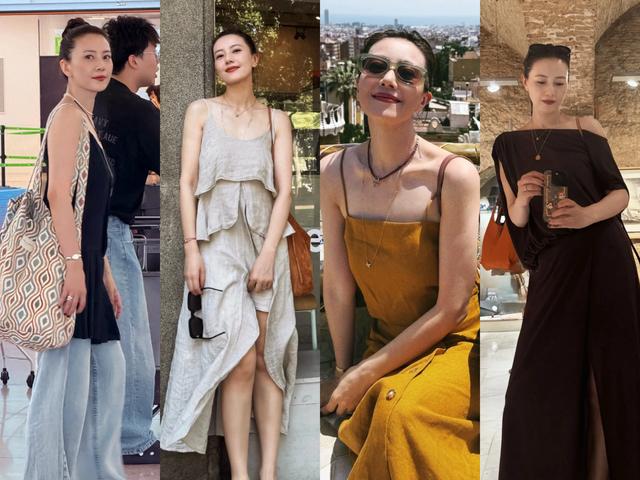 看了45岁高圆圆巴塞罗那4套穿搭，我发现“吊带裙+平底鞋”真高级
