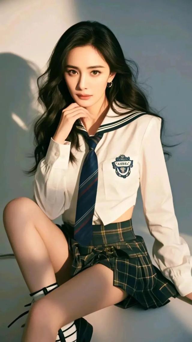 杨幂，JK穿搭系列，校花感十足，辣妹纯欲风，是真的撩到人腿软啊