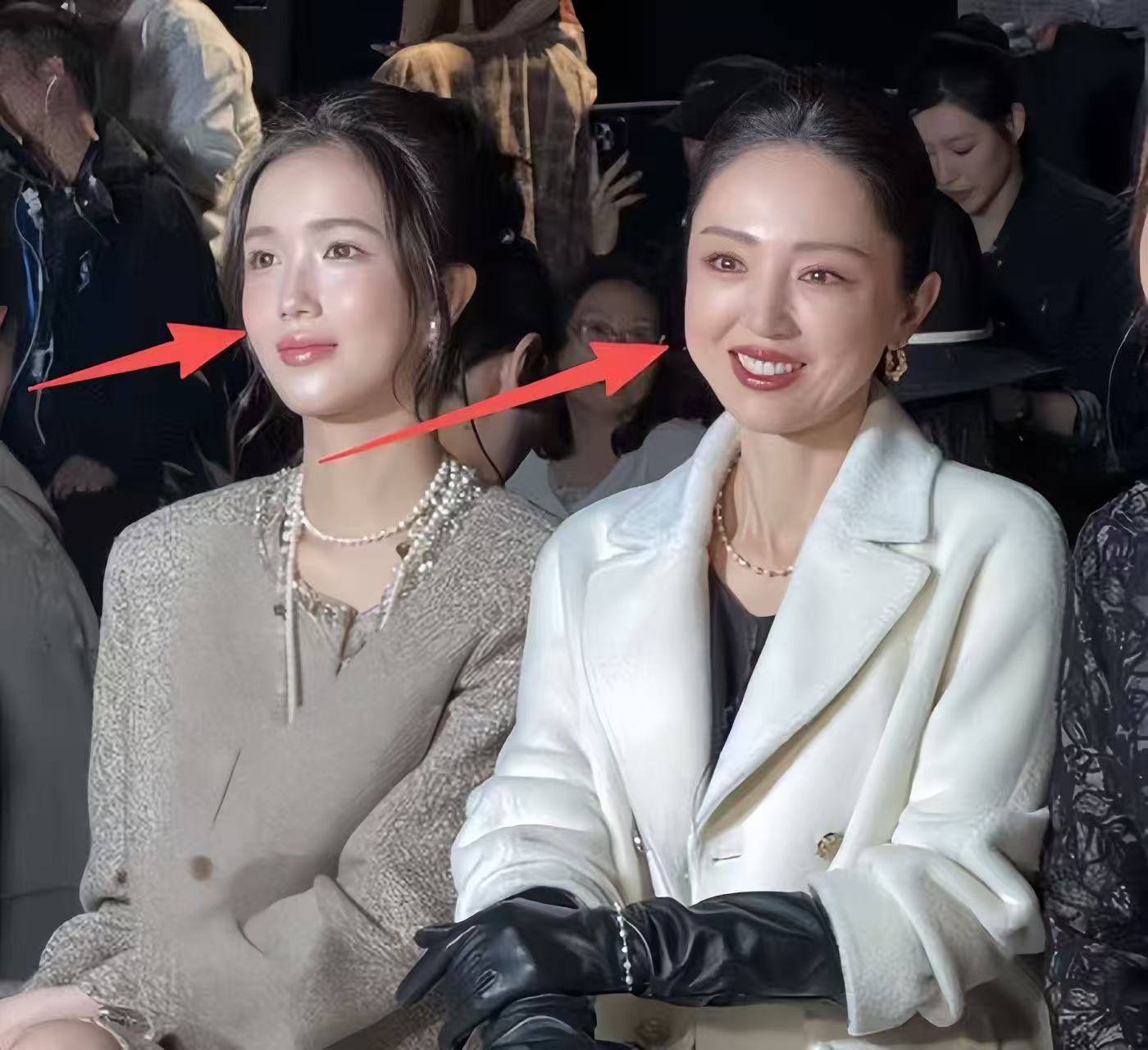 上海时装周，褶子多脸僵又肿、戴假发的董璇，被整容脸网红抢了镜