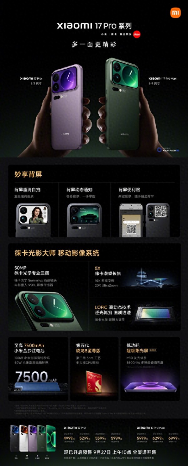 4999元起！一圖看懂小米17Pro系列：多一面更精彩