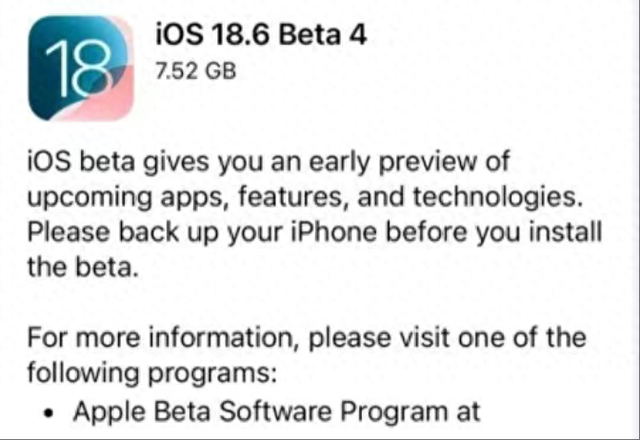 苹果 iOS 18.6 RC 版发布,首次出现错误