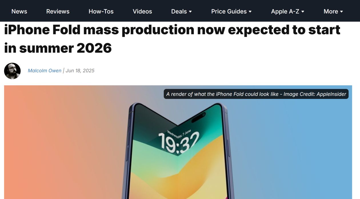 蘋果折疊屏iPhone生產計劃披露 預計2026年秋季發布