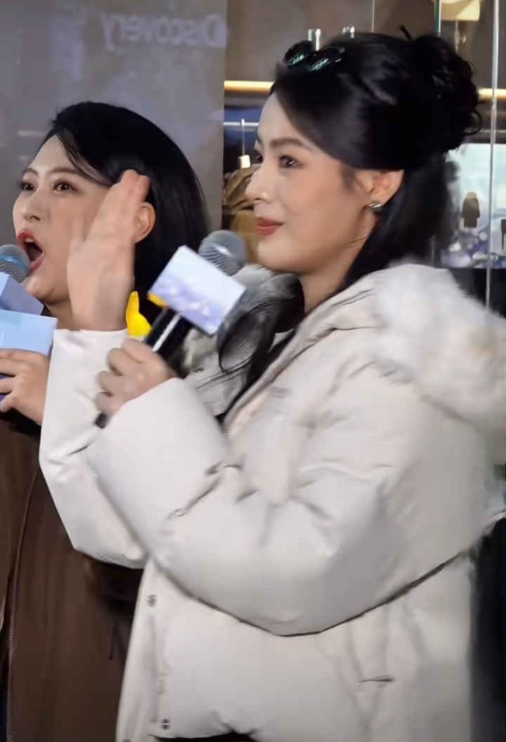 陈丽君亮相Discovery活动 浅灰羽绒服配长裙，美得好高级