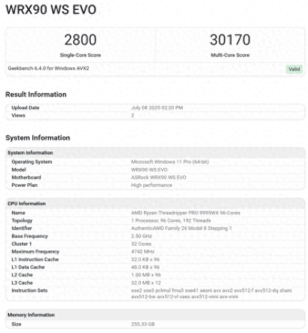 賣價9萬元的頂級CPU！AMD線程撕裂者PRO 9995WX現身跑分