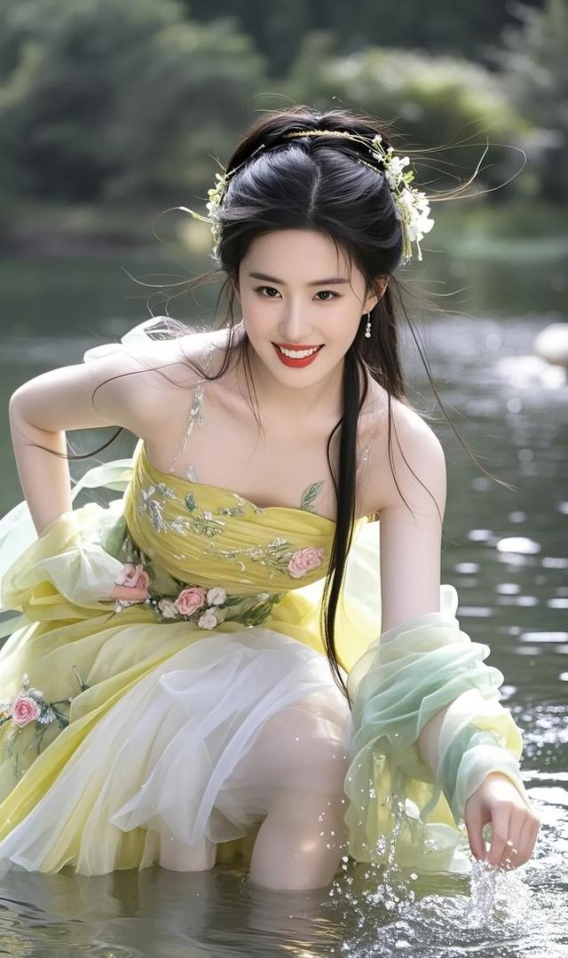 刘亦菲抓鱼，这画面比小龙女出山还美