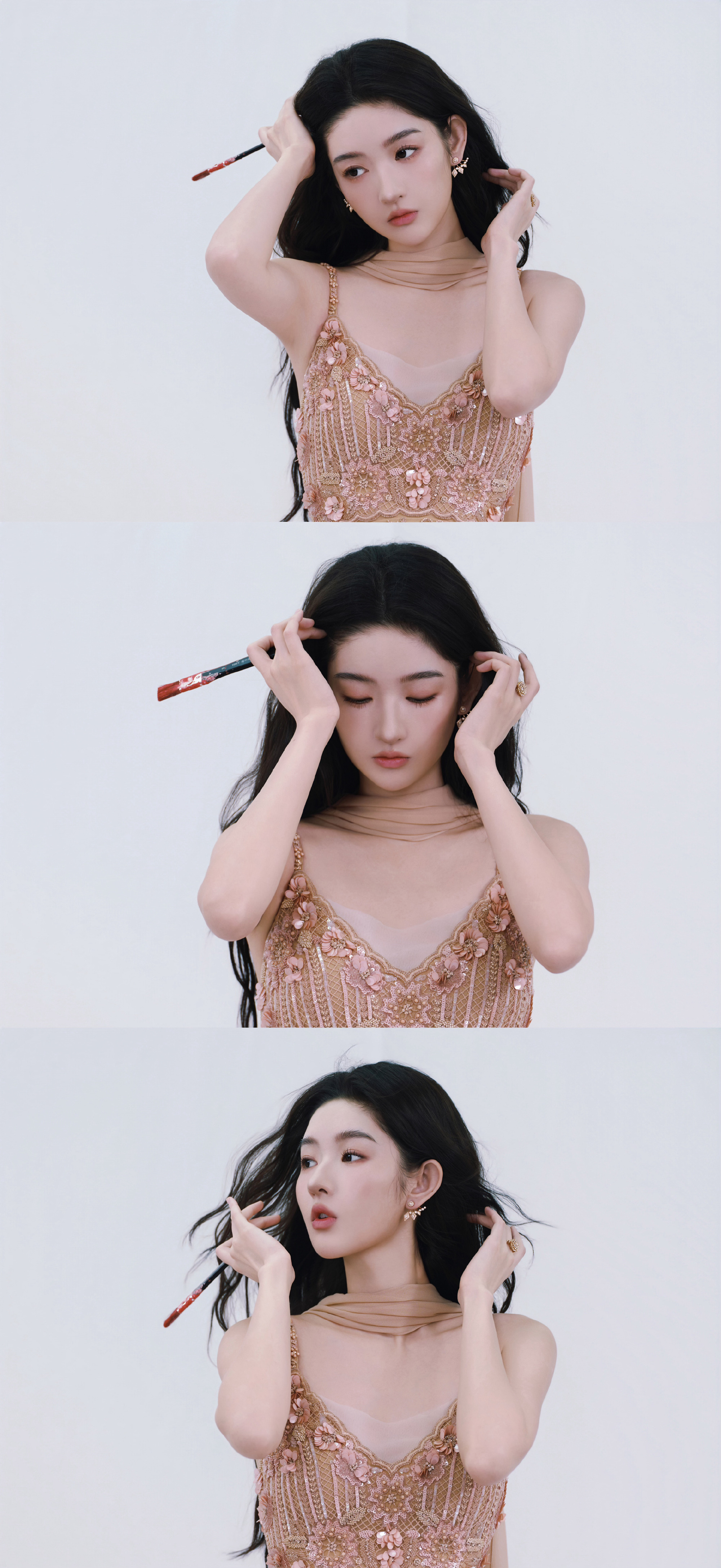 王玉雯鎏金抹胸礼裙