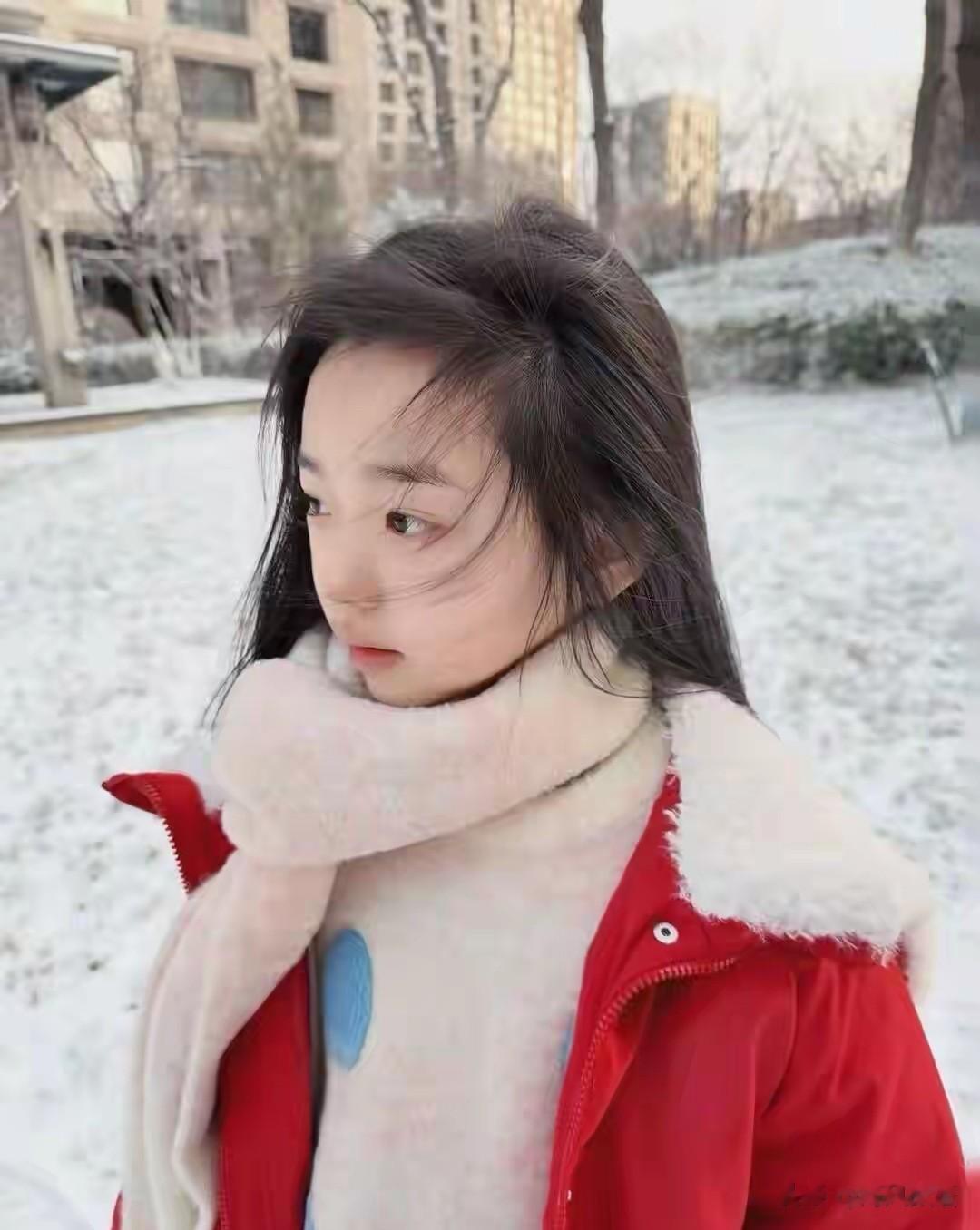 董璇晒女儿初雪美照，小酒窝红色羽绒服雪地撒欢，颜值气质双在线
