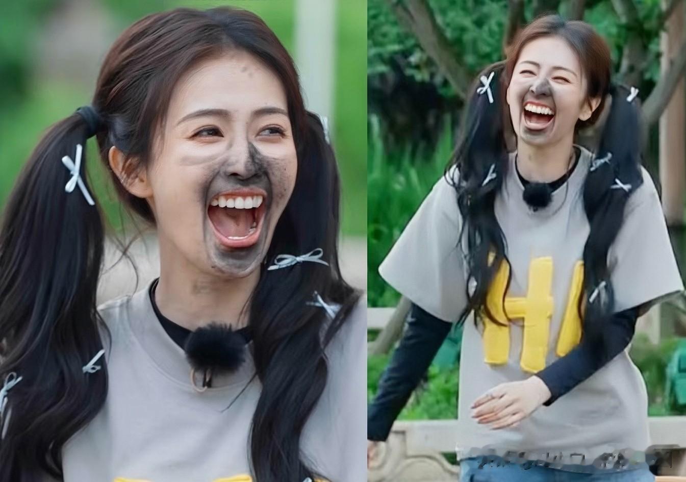 新一期《奔跑吧》白鹿一点偶像包袱都没有，快管理一下嘴和表情吧