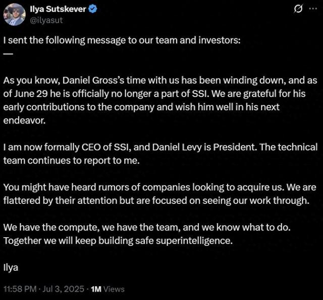 剛剛，Ilya官宣出任SSI CEO，送走“叛徒”聯創，豪言不缺GPU
