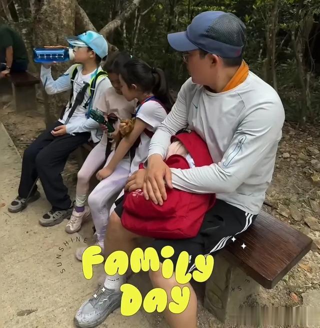 郭晶晶一家五口登山，12岁大儿子用塑料杯子带水，比普通人还节省