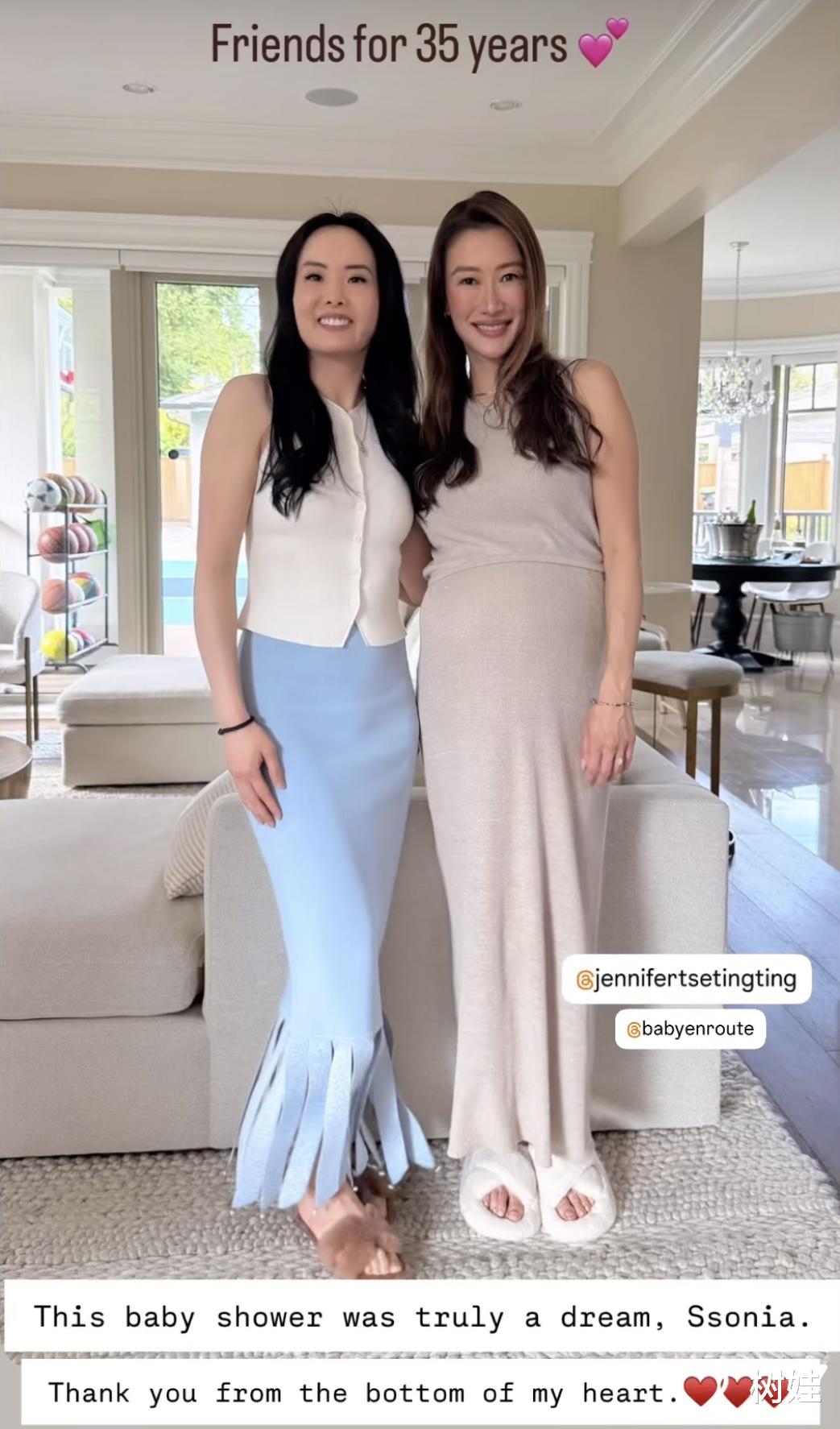 谢婷婷在加拿大举办迎婴派对，挺大肚子拍照仍优雅，现场摆满礼物