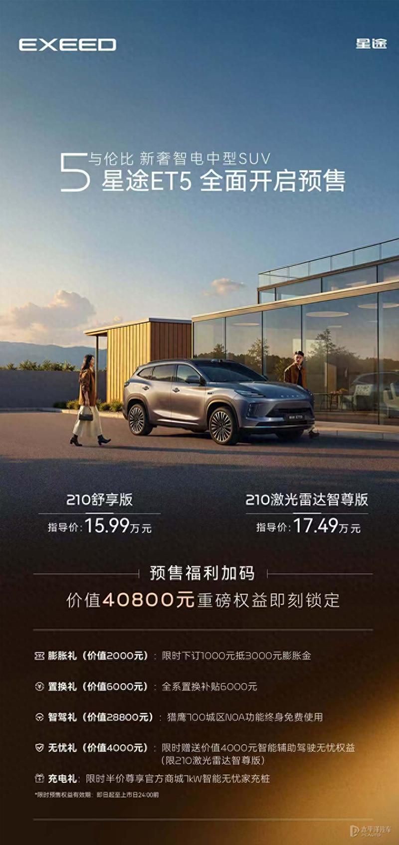 星途ET5开启预售 预售价15.99万起