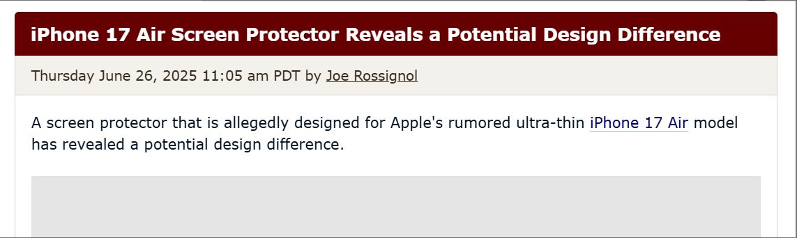 iPhone 17 Air有望改前置摄像头位置 5.5mm超薄机身或引组件重构