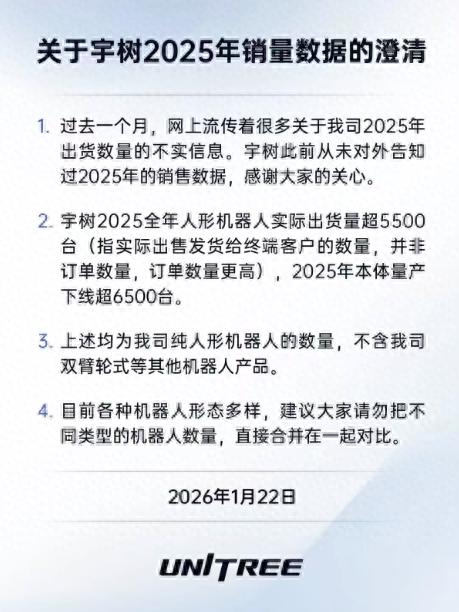 宇樹辟謠2025年機(jī)器人銷量數(shù)據(jù)