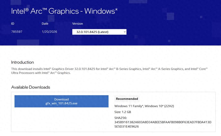 英特爾發Arc顯卡32.0.101.8425驅動，支持《明日方舟 : 終末地》