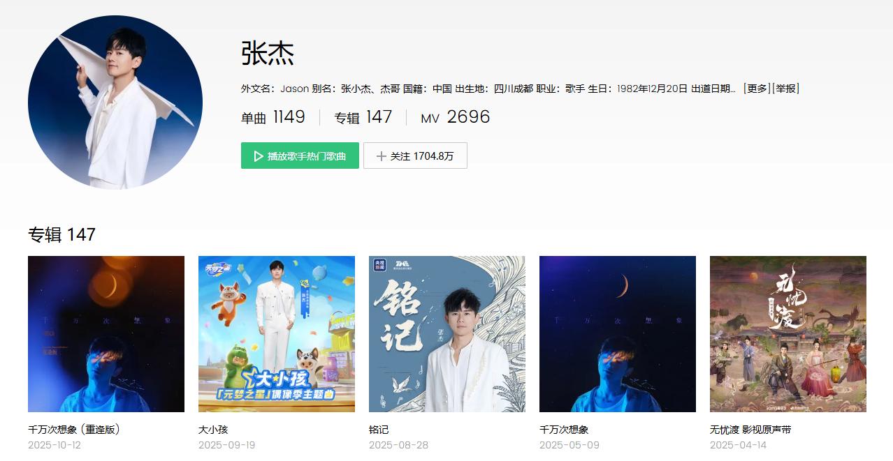 内地乐坛歌手专辑数量排行，张杰第一令人意外，周深遭网友锐评