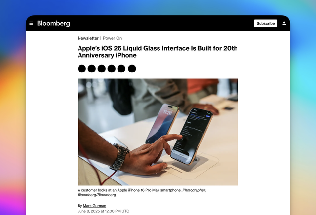 蘋果iOS 26將推出「液態玻璃」界面，為未來全新設計的iPhone鋪路