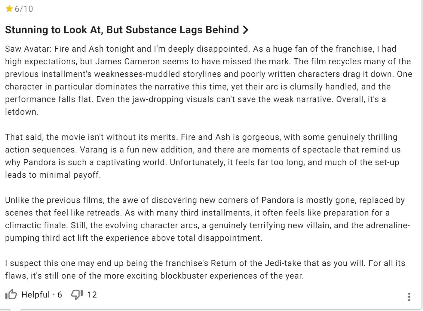 《阿凡达3》口碑：一小时大战叹为观止，故事混乱、人物笨拙