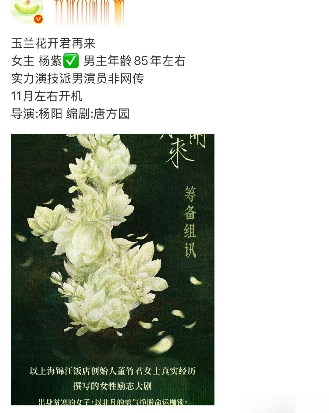 杨紫无缝进组《玉兰花开君再来》没有男主自抗招商,实力公认的强!
