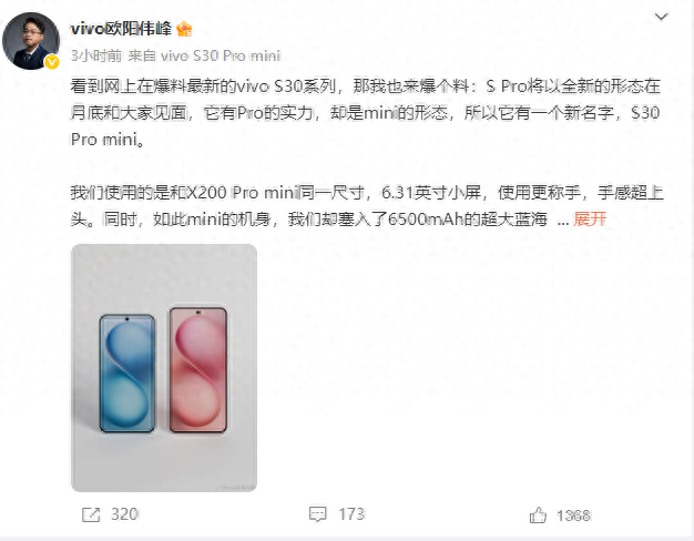 6.31英寸+6500mAh!vivo新款小屏手机曝光:价格最低?