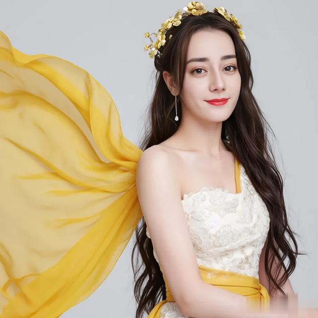 迪丽热巴古装出圈!单肩黄飘带造型,又美又飒!