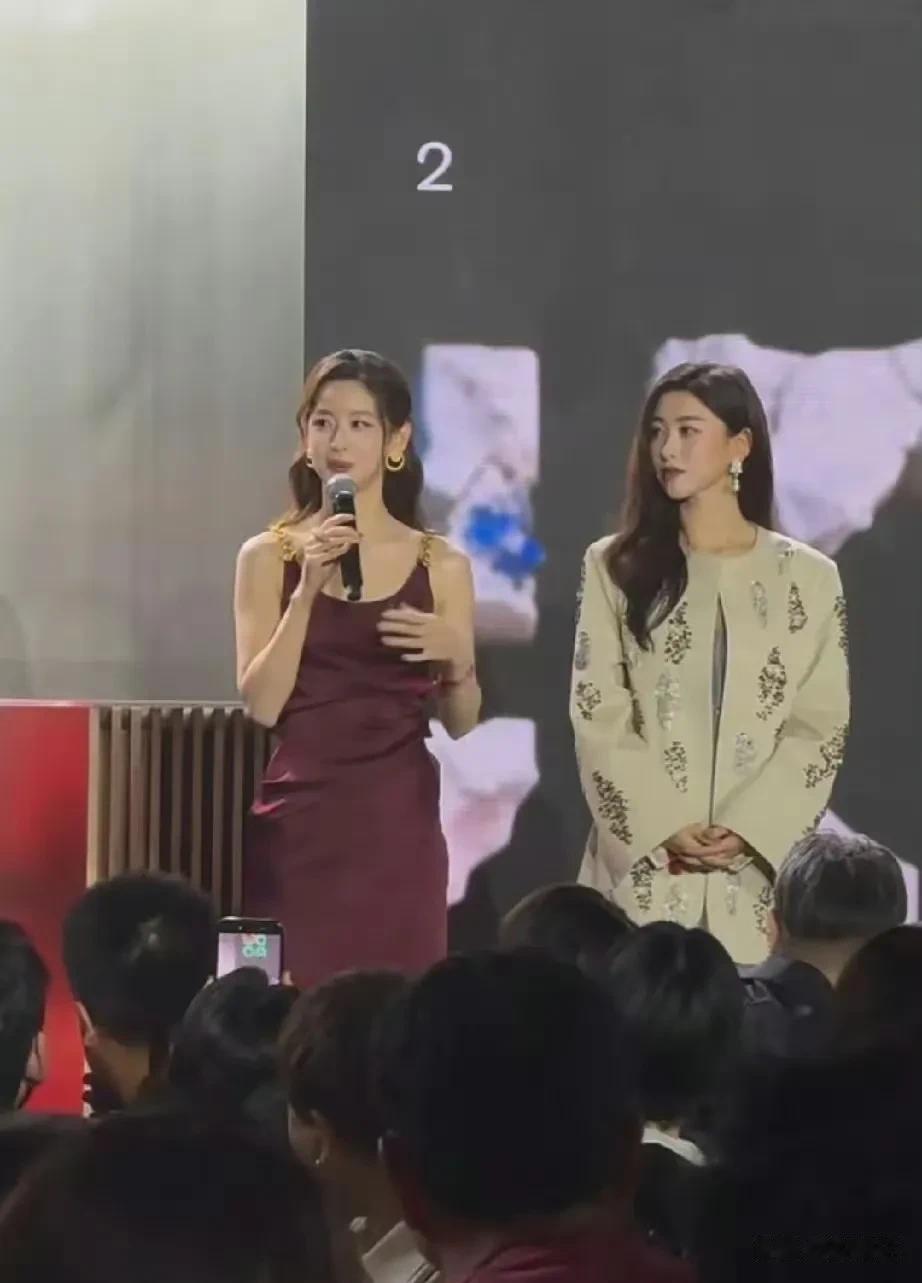 章泽天出席慈善晚会，酒红色长裙搭配黄金耳环，直接抢了朱珠风头