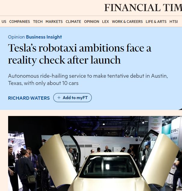 馬斯克自動駕駛出租車夢遭遇現實考驗，首秀僅10輛車