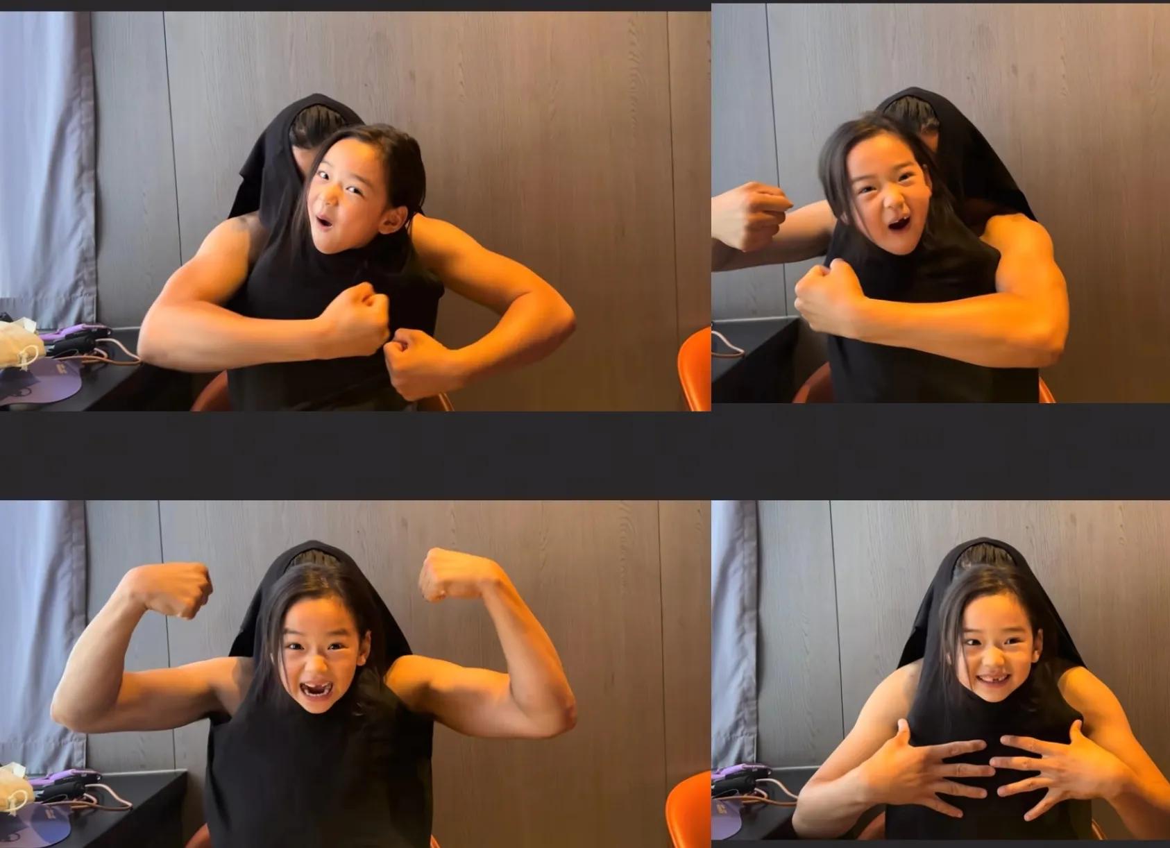 高云翔晒与女儿合拍视频，父女合作好温馨，晒肌肉给足女儿安全感