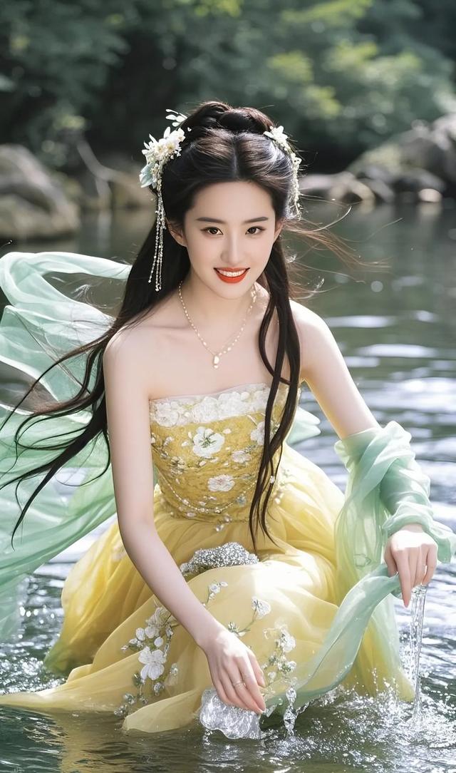 刘亦菲抓鱼，这画面比小龙女出山还美