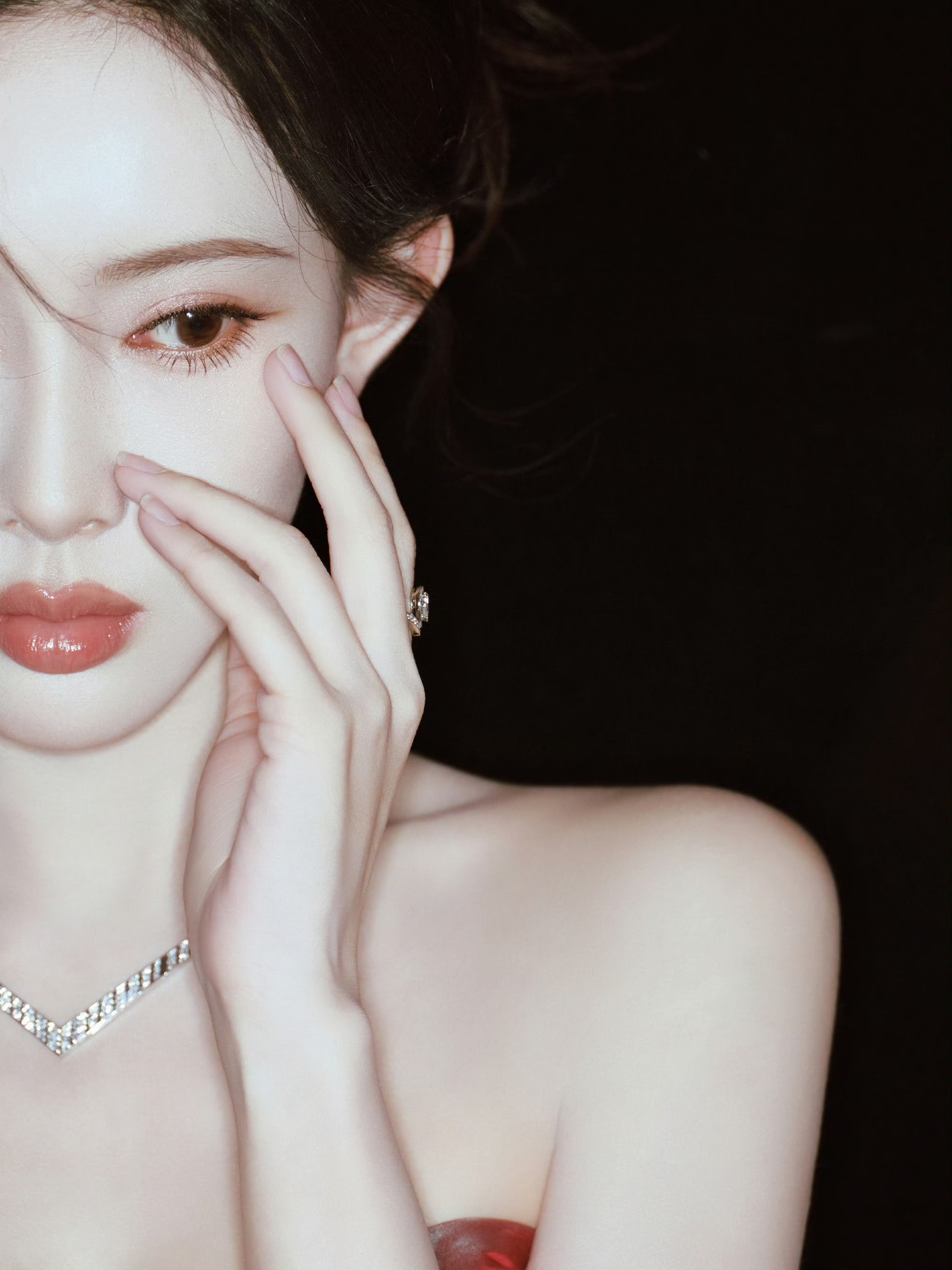 孟子义红色抹胸礼裙