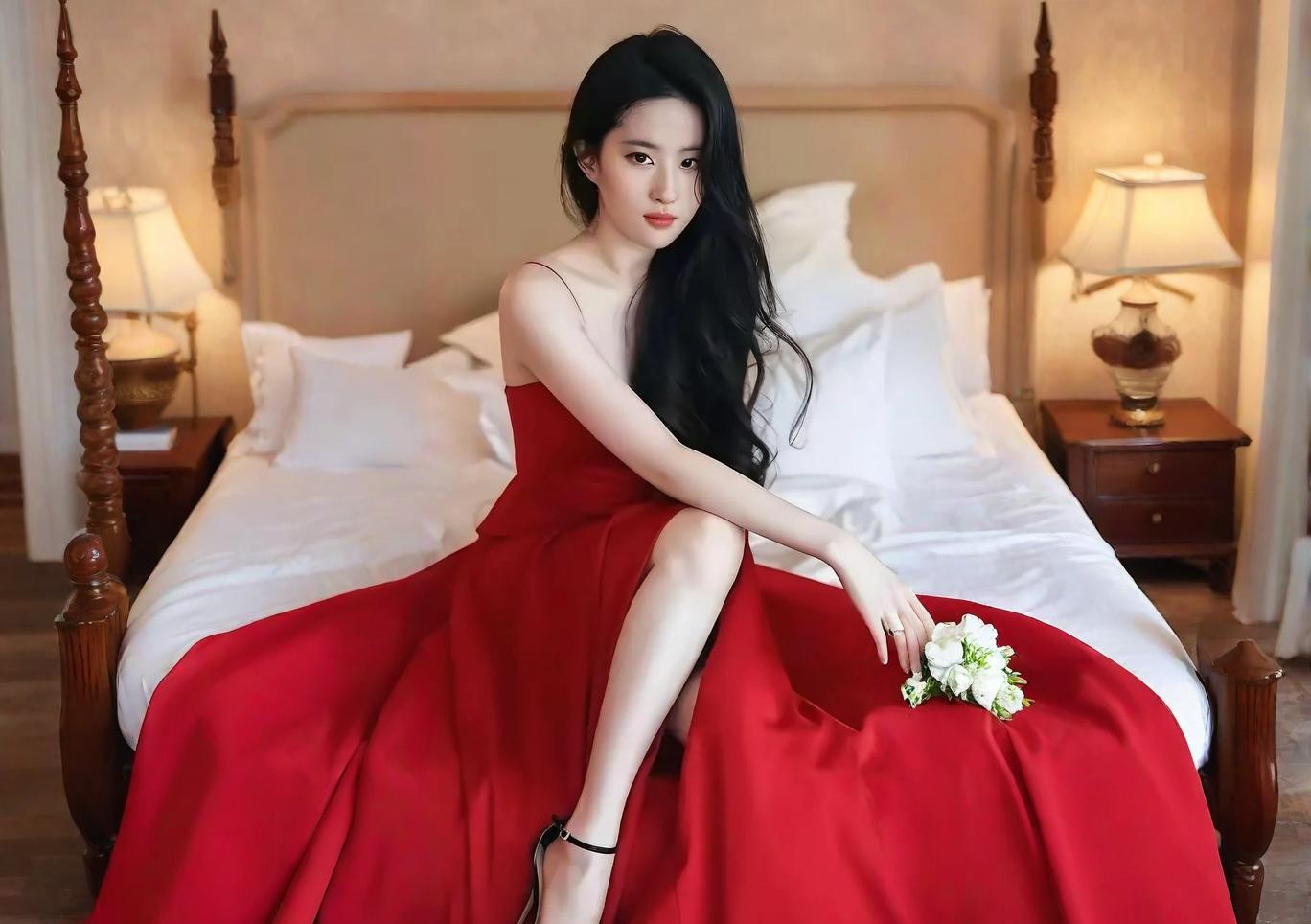 刘亦菲穿红礼服整体造型搭配，将她的美展现得淋漓尽致