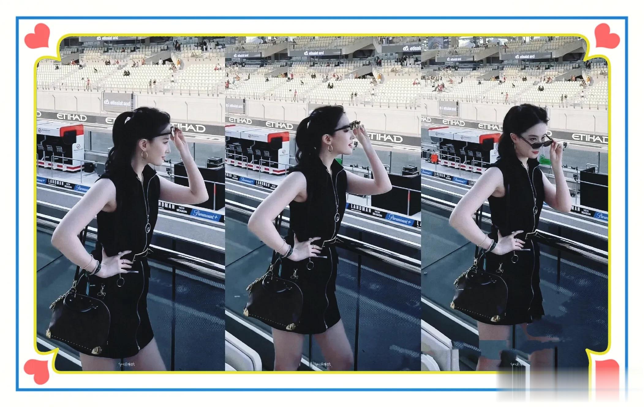 刘亦菲现身阿布扎比观看F1大奖赛，梳高马尾，穿短裙，又美又飒！