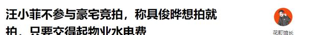 汪小菲不参与豪宅竞拍，称具俊晔想拍就拍，只要交得起物业水电费