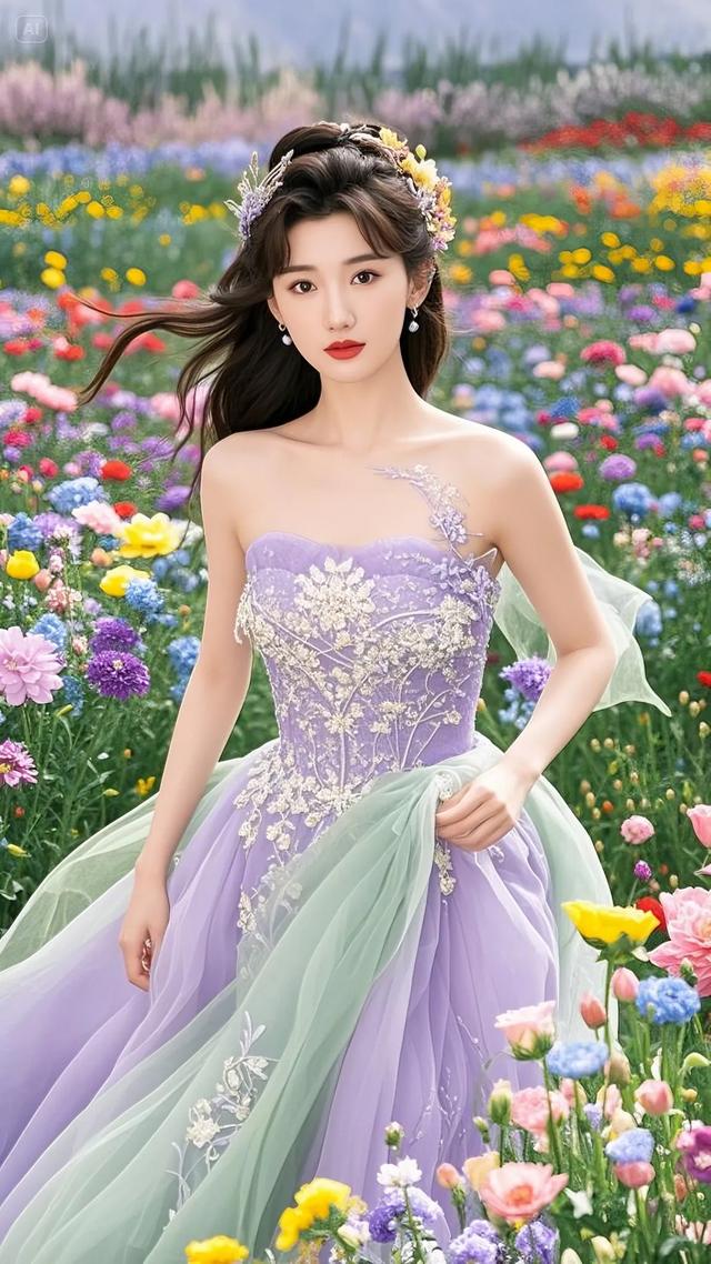 毛晓彤一身古风长裙,在烂漫花海里肆意奔跑,画面唯美