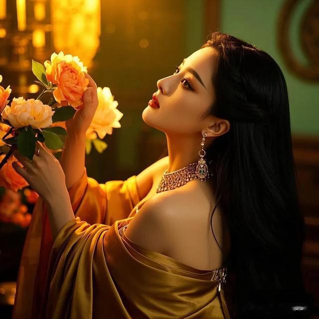 张馨予武媚娘漏肩长裙，曼妙身姿与妖娆气质并存，绝了！