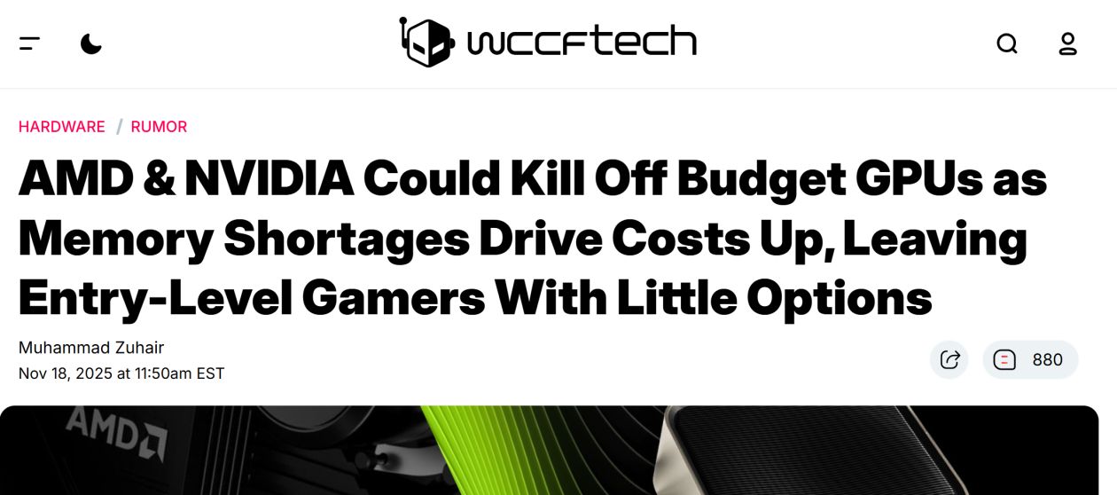 內存供應短缺，英偉達、AMD中低端游戲顯卡或面臨停產