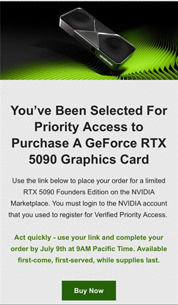 RTX 5090原價購買成真！NVIDIA發放新一輪優先資格