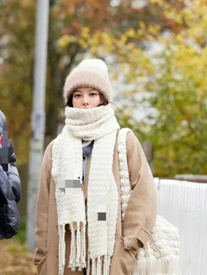 辛芷蕾换风格后气质大变!穿驼色大衣+开衫,戴针织帽时髦又高级