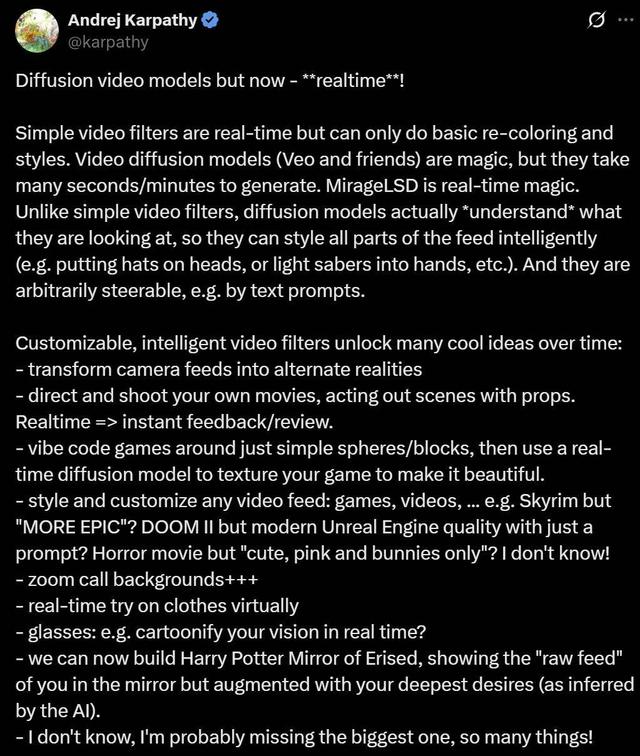 世界首个「实时、无限」扩散视频生成模型,Karpathy投资站台