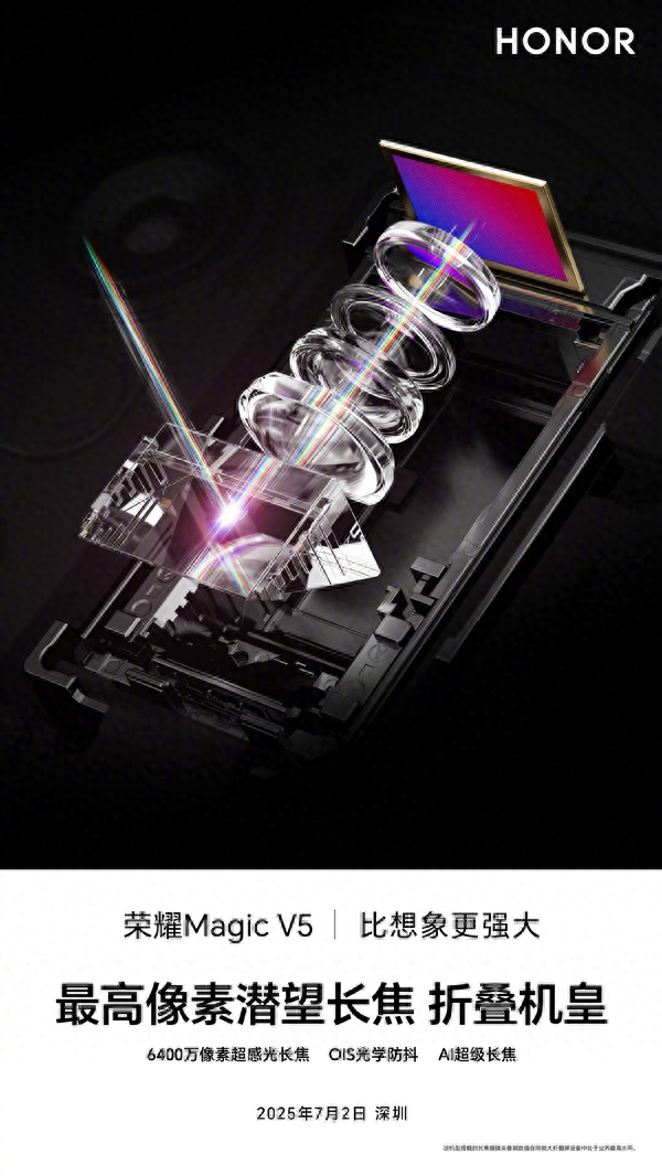 滿血折疊機皇！榮耀Magic V5將搭載6400萬最高像素潛望長焦