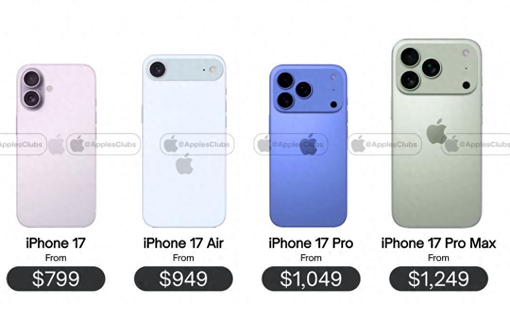iPhone 17系列售價出爐，漲了，僅標準版穩住