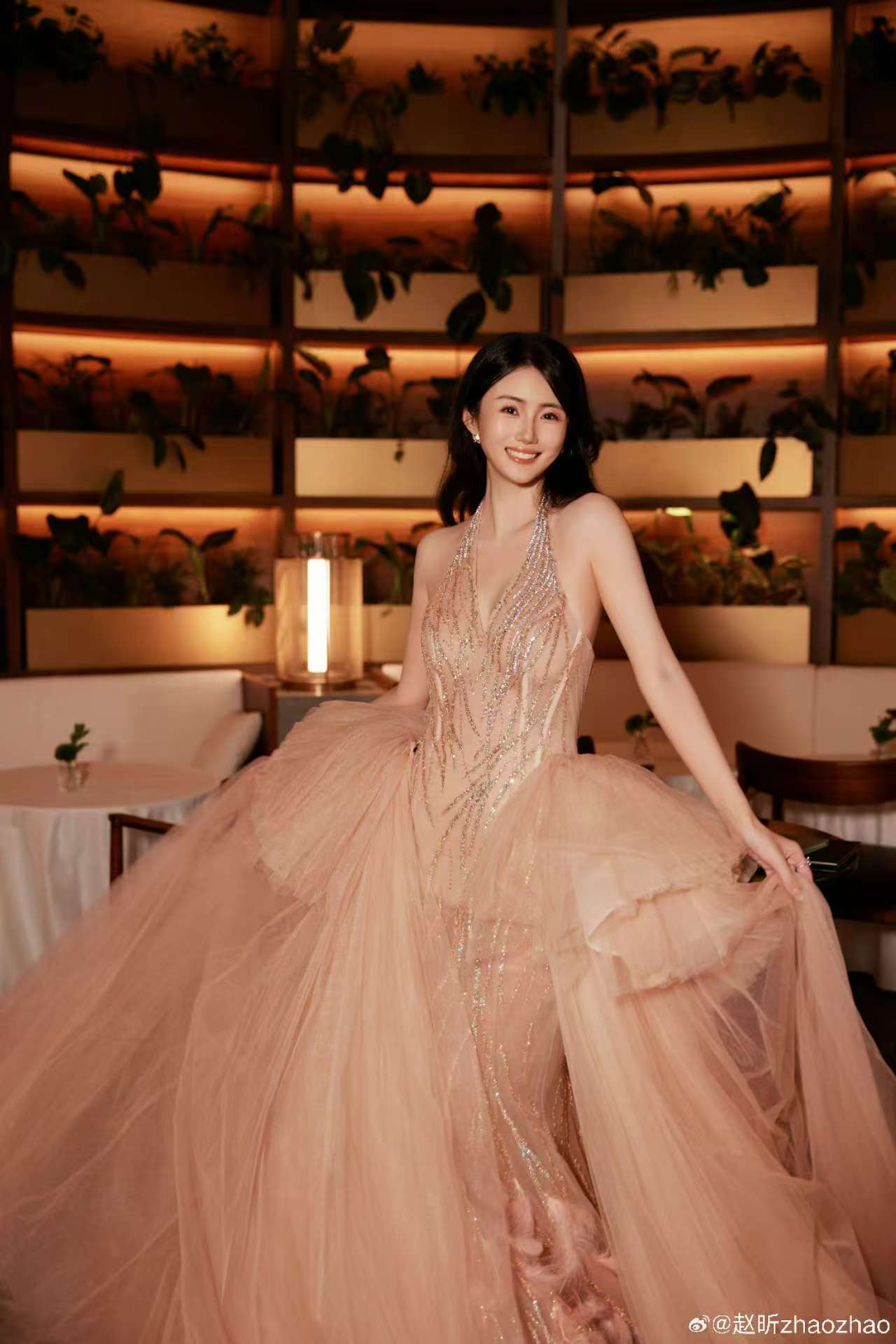【粉纱羽裙,每一帧都是极致的优雅】——赵昕
