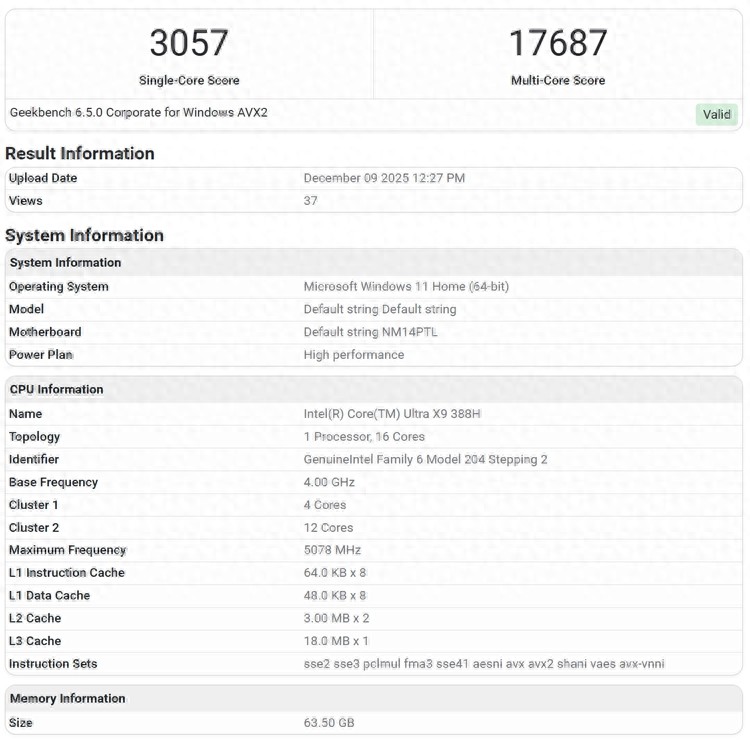 旗艦酷睿Ultra X9 388H處理器現身：多核性能提升20%