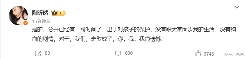 陶昕然官宣离婚:没有狗血剧情,很遗憾走散成你,我!