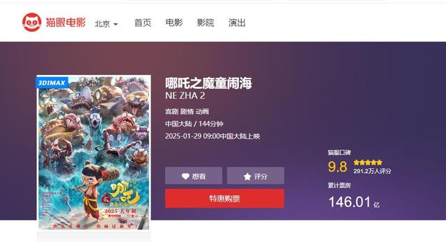 祝贺《哪吒2》荣登世界影坛第六 总票房$20.52亿 与《复联3》平齐
