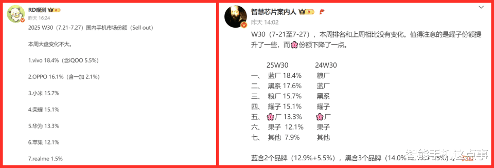 手機市場份額新出爐：W30份額排名無新意，H1、Q2各有特點