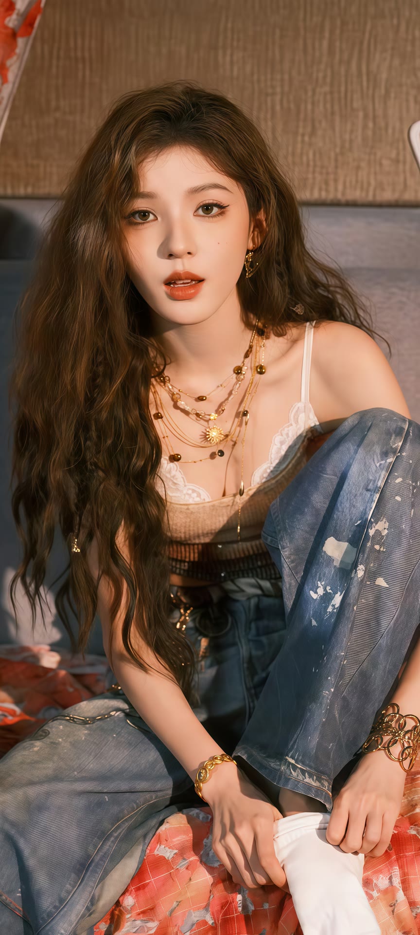 张予曦穿水墨蓝吊带裙，美成清冷白月光