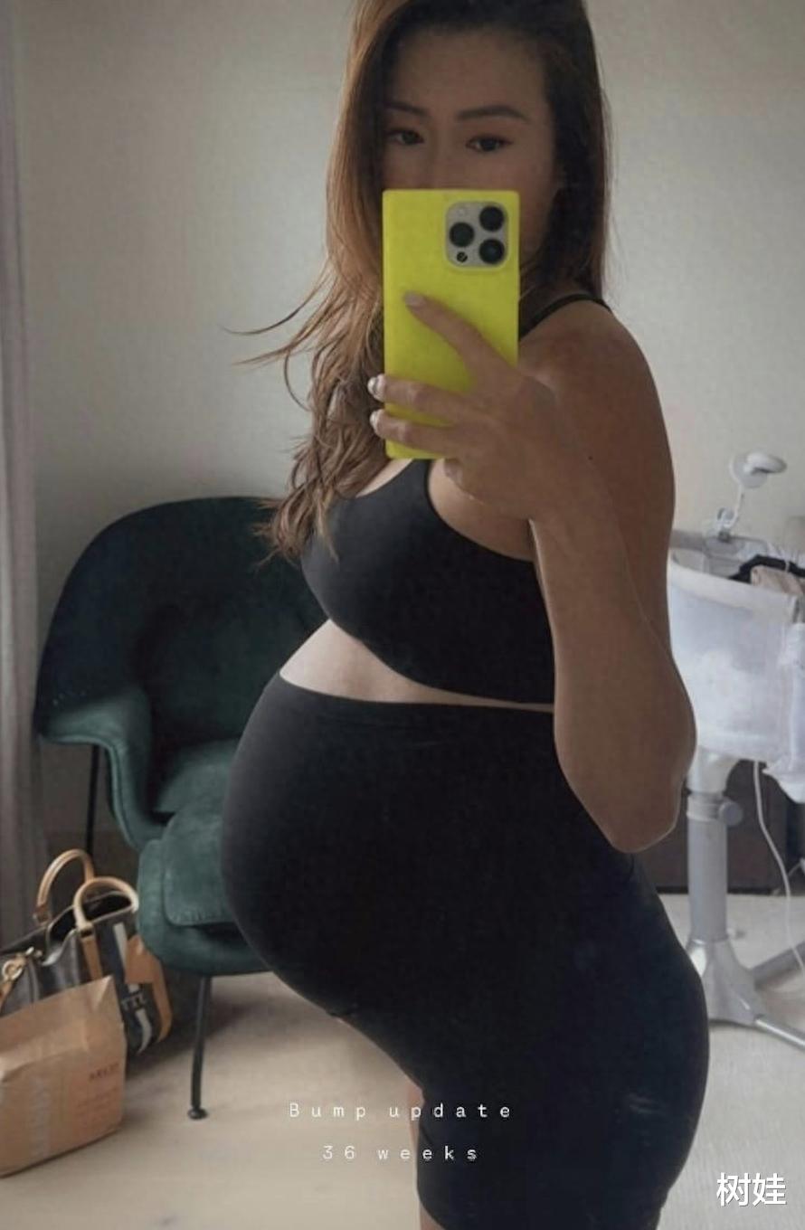 谢婷婷临盆前带6岁女儿出游，小7岁男友陪伴，三人在海边烧烤漫步