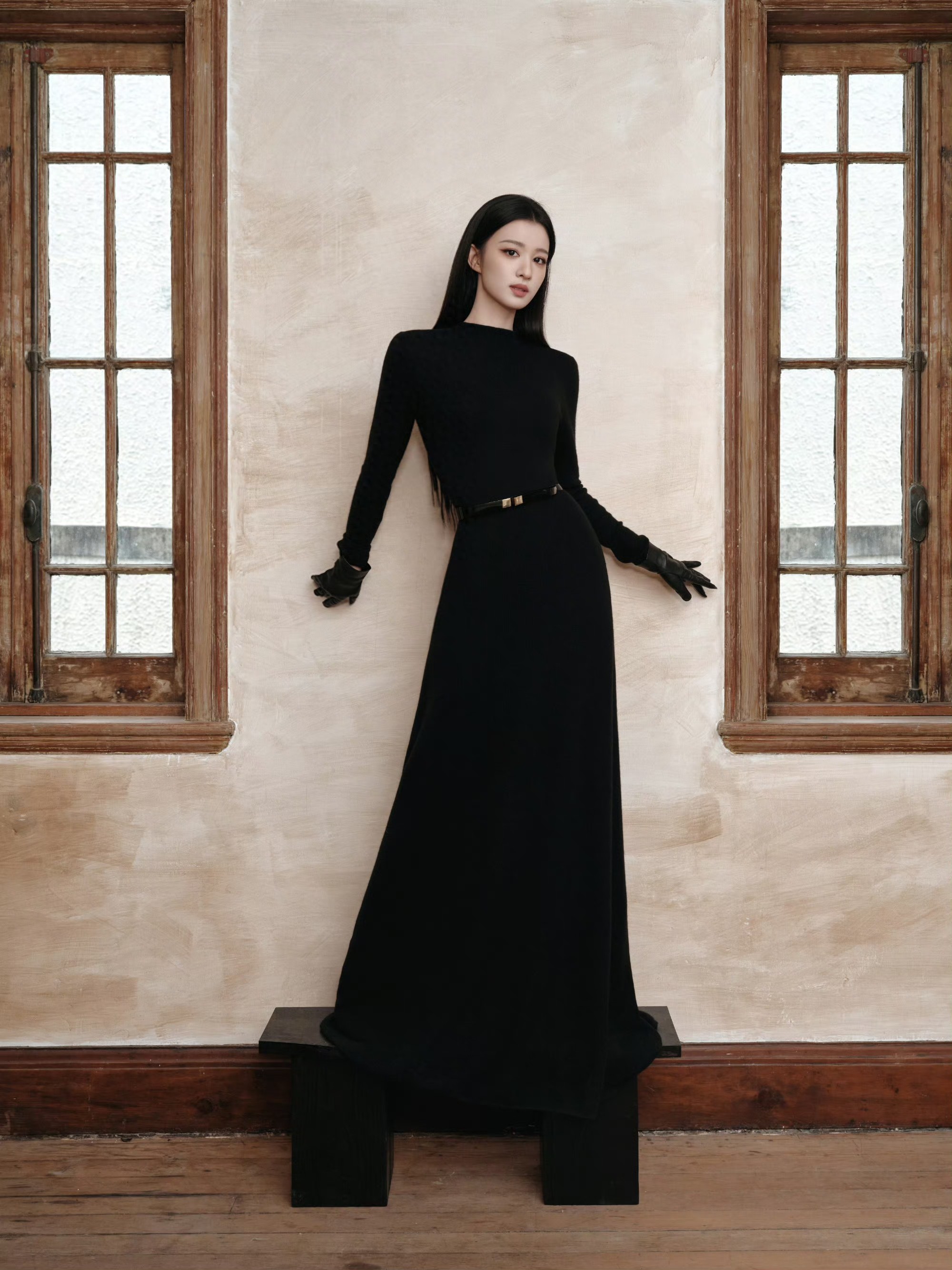 王楚然TF线下活动，修身黑裙显窈窕身姿，墨镜一戴化身冷艳女特工